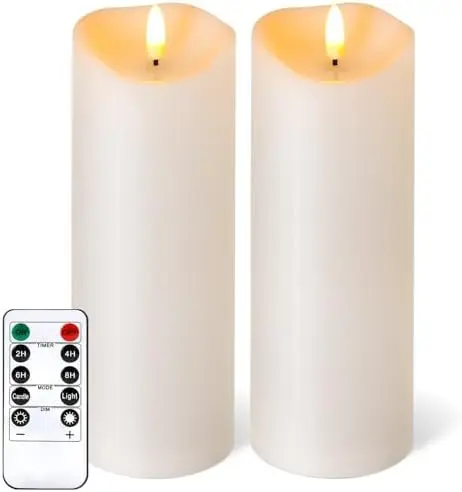 

Светодиодные свечи без пламени с пультом дистанционного управления - водонепроницаемые, с эффектом мерцания, на батарейках - 2 штуки, цвет слоновой кости