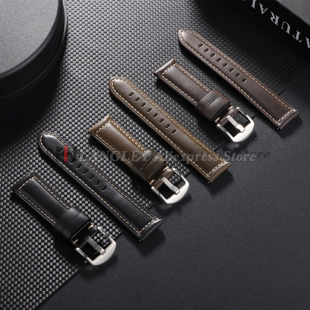Handmade Cowhide Leather Strap 20mm 22mm 24mm 26mm for Panerai for Omega Oil Waxed Genuine Leather Vintage Men's Sport Bracelets