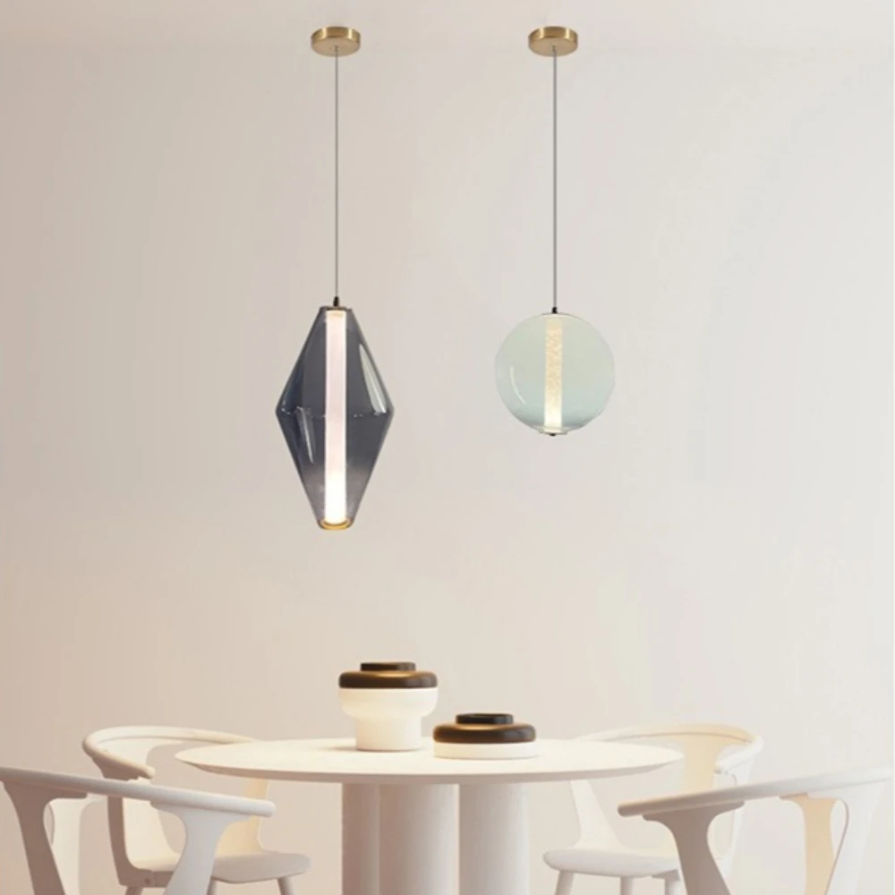Luminária Pendente Nórdica de Vidro com Efeito Gradiente, Lâmpadas Artísticas Modernas Minimalistas para Decoração de Sala de Jantar e Quarto, Lustre Ambiente