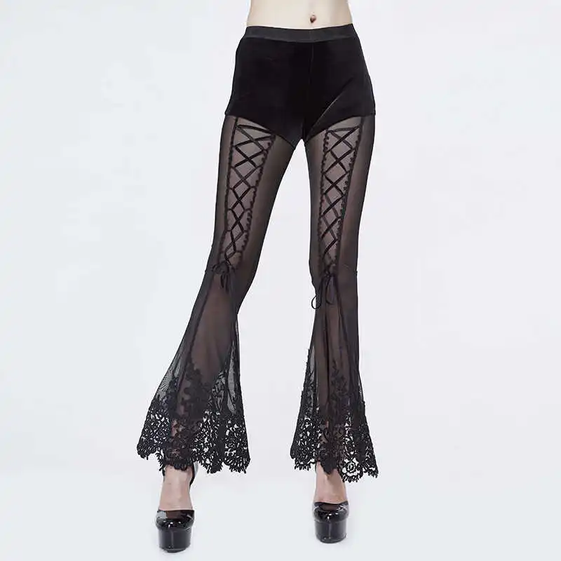 Dark Gothic Devil Fashion Women's Lace Patchwork Mesh Sexy Long Pants Polyester Spandex Blend Regular Thickness High Waist