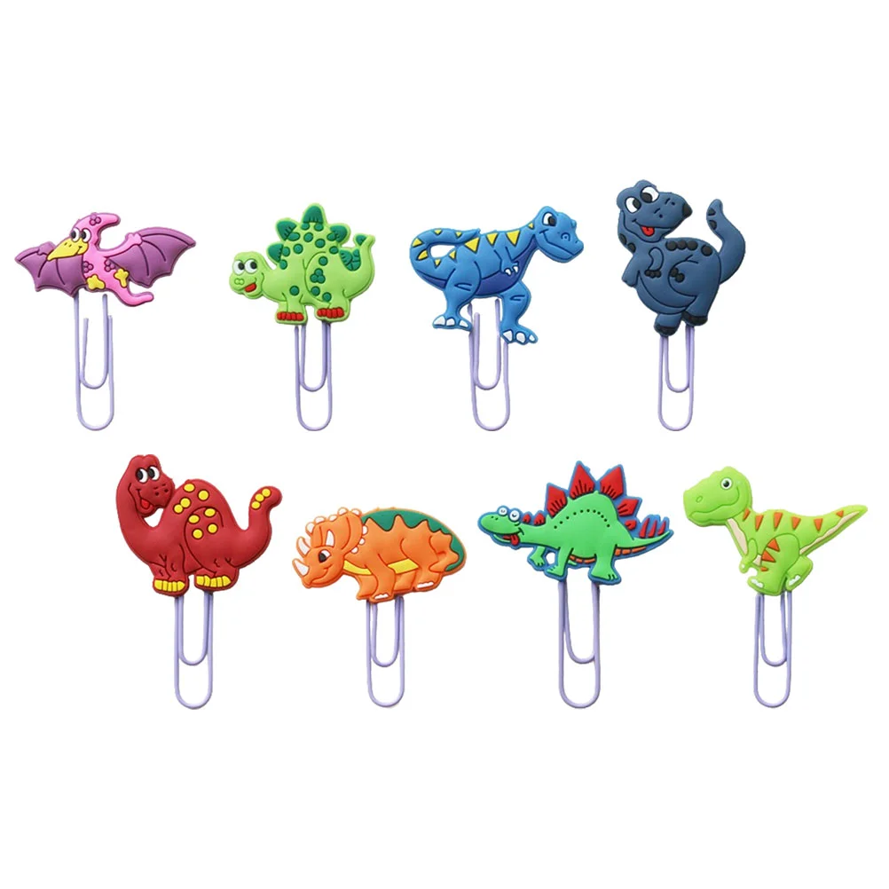 Marque-page décoratif en forme de dinosaure, trombones en PVC pour documents, grands et petits, 8 pièces