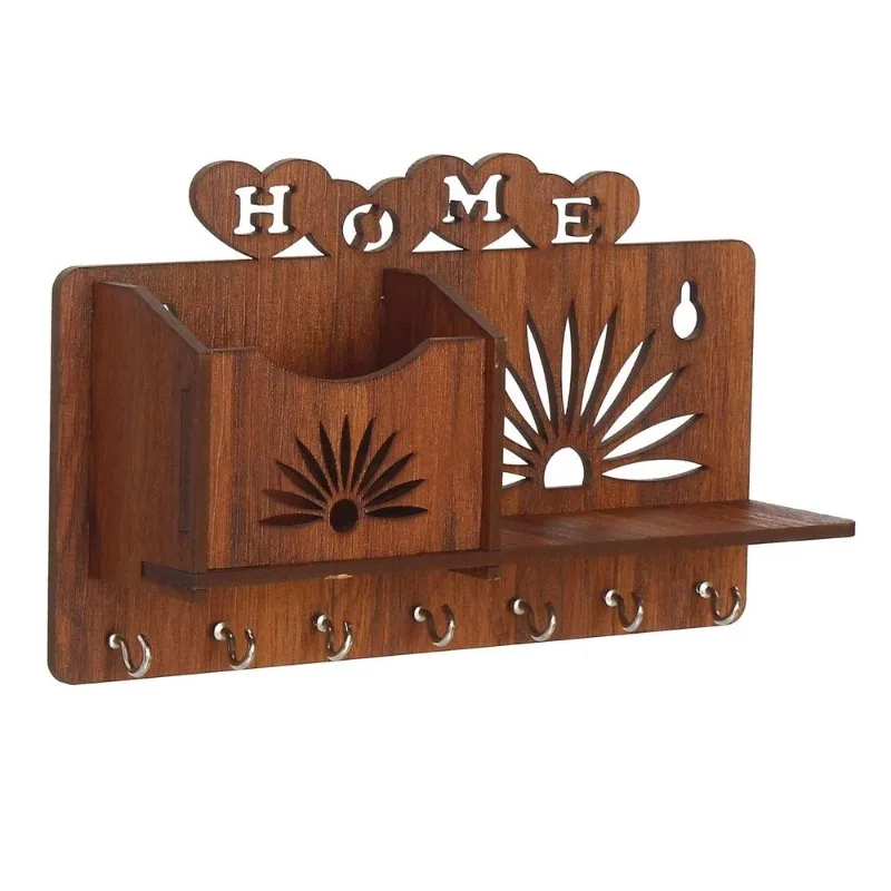 Wall Mounted Wooden Home Design Key Chain Holder/Key Holder- 7 Hooks Brown