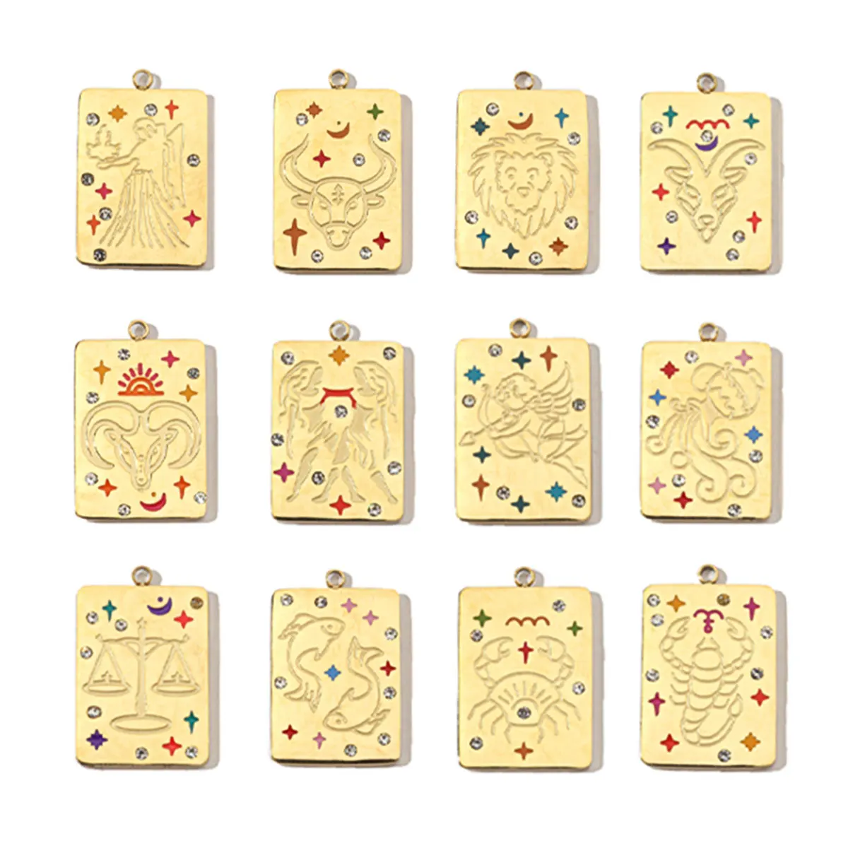 

12Pcs/Lot Gold Plated Stainless Steel 12 Constellation Square Stone Necklace Charms For DIY Necklace Making Accessory