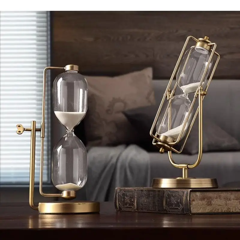 Alloy Sandglass Metal Timing Hourglass 30 Minutes Countdown Timer Clock Golden Adornment Desktop Ornaments