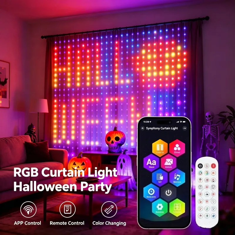 400 LED Smart Curtain Lights USB Dynamic Pattern Display Remote Timer Brightness Setting Wedding Birthday Festival Decor