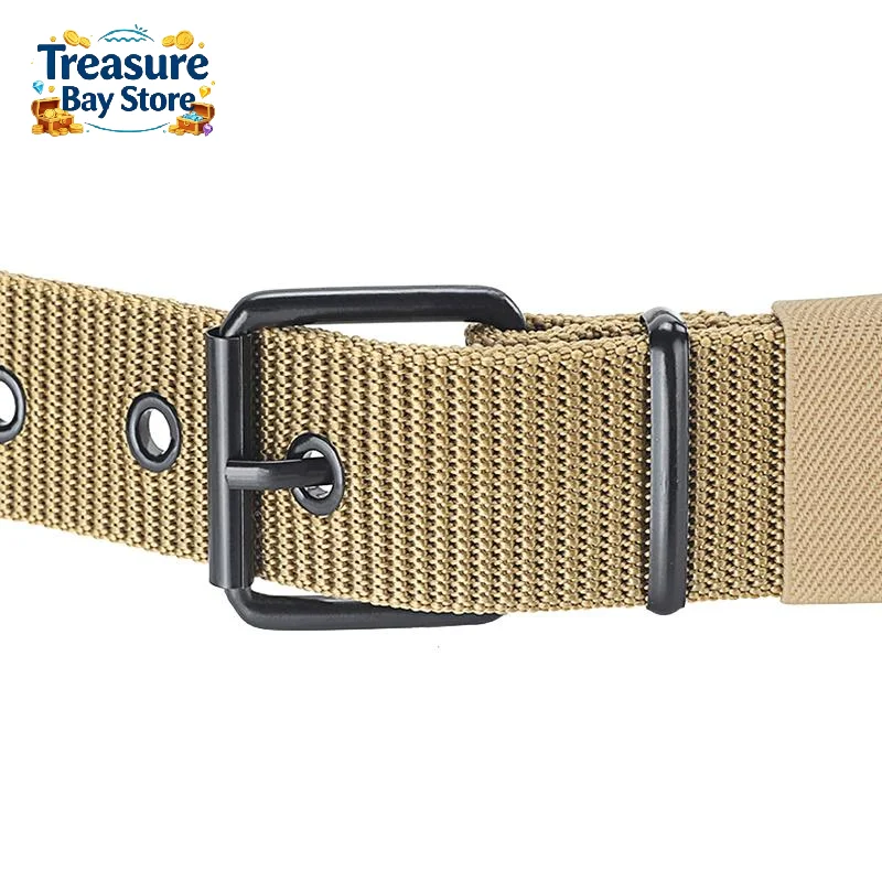 Men Women Porous Canvas Belt Pin Buckle Leather Trim Eyelet Belt Casual Outdoor Sports Belt For Jeans Daily Wear