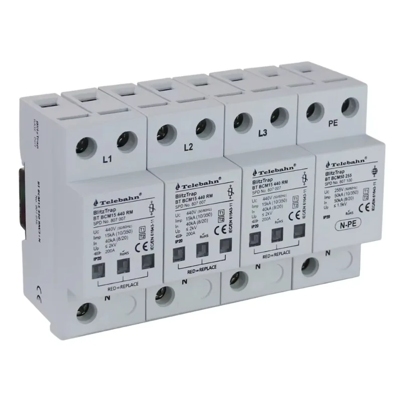 440V 15kA 10/350μs AC SPD 3P+N T1+T2 Three Phase Surge Protection Device for Main Distribution Custom Logo