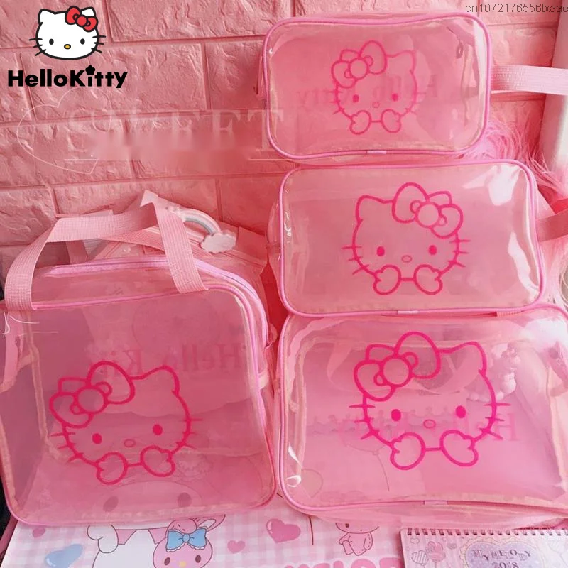 Sanrio Hello Kitty Cartoon Cute Swimwear Storage Bag Y2k Women Transparent Makeup Wash Bag Travel Bath Bag Waterproof Bath Bag