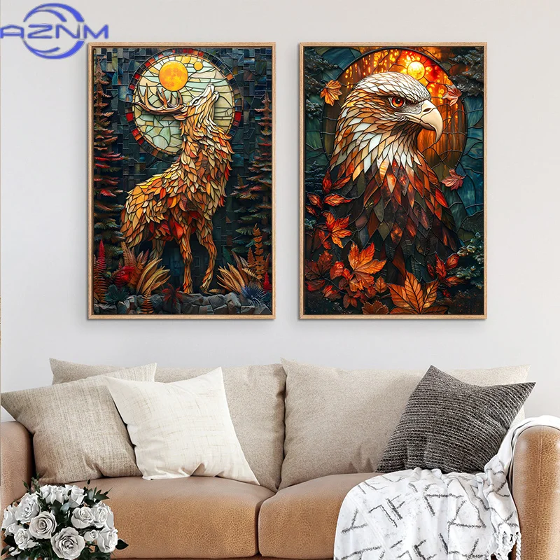 Stained Glass Creative Animals Portraits Canvas Painting Prints Colorful Picture Church Style Poster For Living Room Home Decor