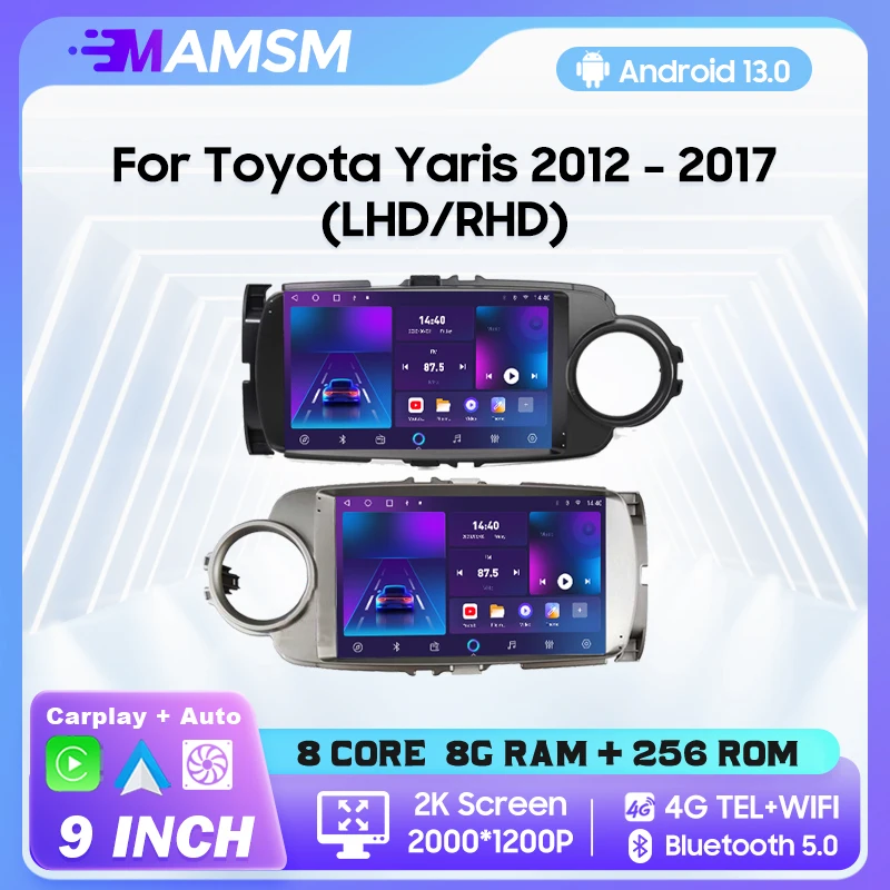 

MAMSM 2K QLED Android 13 Car Radio For Toyota Yaris 2012 - 2017 Multimedia Video Player Navigation Stereo GPS Carplay Autoradio