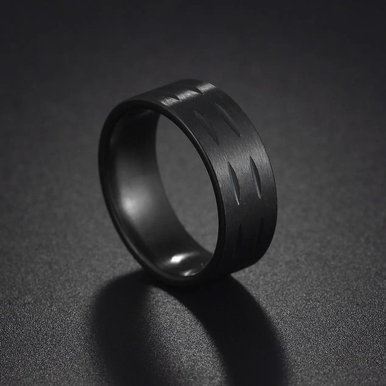 New Hot Sale 6/8MM Groove Rings Black/Blue Stainless Steel Rings For Men Charm Male Jewelry Gift (Drop Shipping Available)