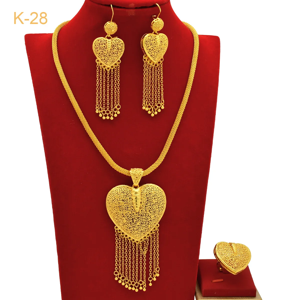 

Tassel Necklace Bracelet Earrings Ring 4-Piece Set Wedding Women 24K Gold AU999 - Wedding-exclusive, festive tassels