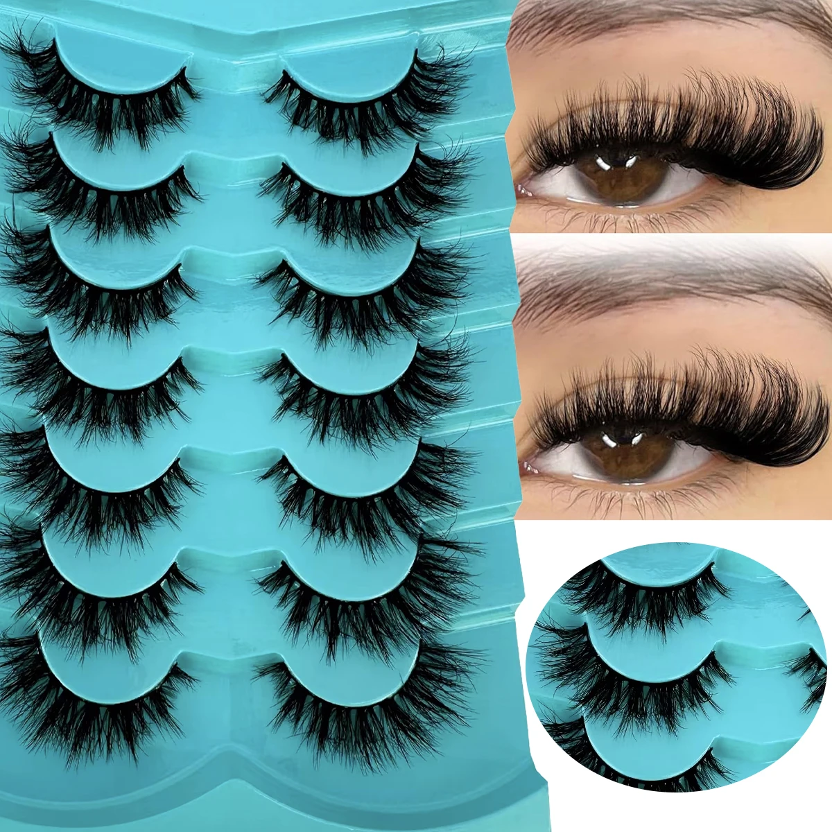 AMSDCN 7Pairs Dramatic Mink Lashes For Long Lasting Cat Eye & Corner Lift, Reusable Strip Lashes Eyelash Extension