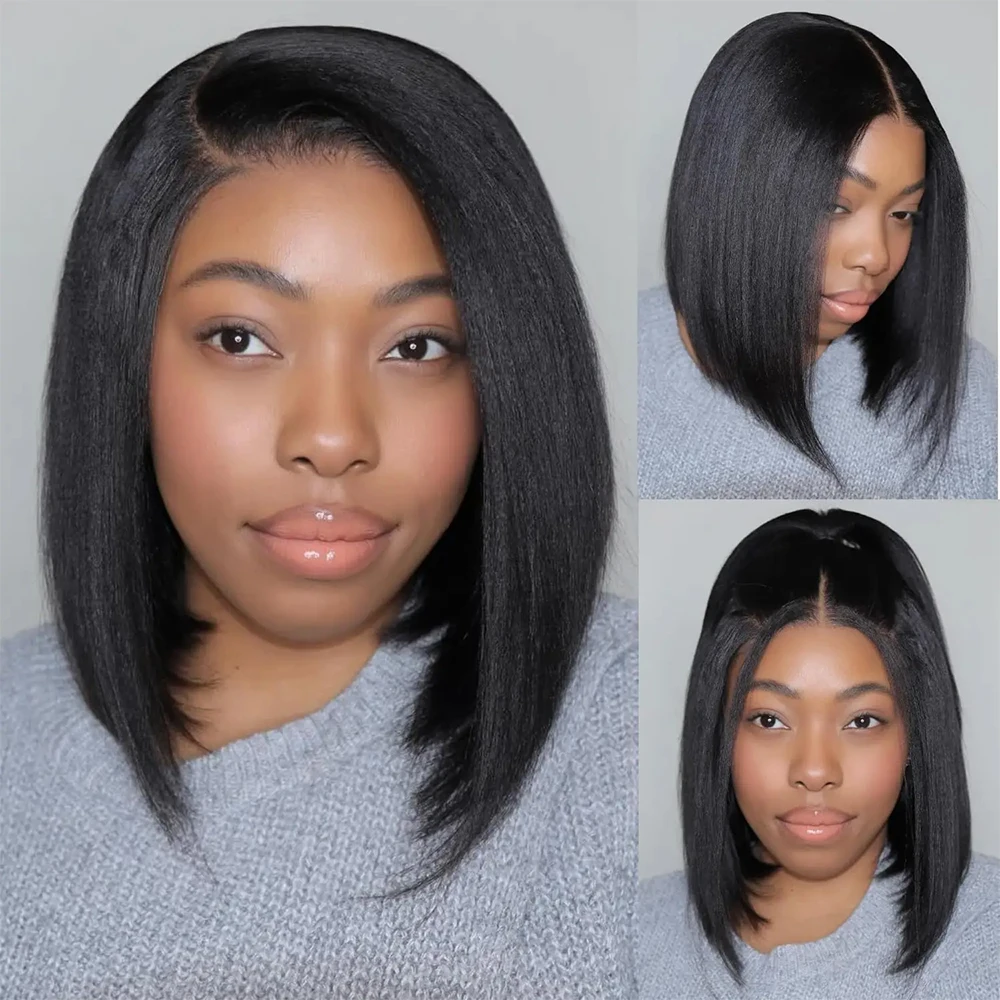 

250% Плотность Кудрявый Прямой Короткий Боб 13x4 HD Парики Из Человеческих Волос Женщины Перуанские Бесклеевые Парики Фронта Шнурка Грубые Яки