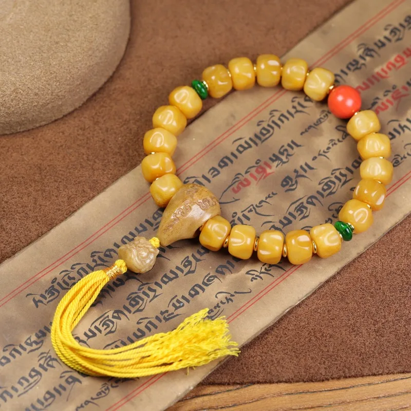 , Chicken Oil Yellow Old Yak , Tibetan Style Cow Bone Handheld Bracelet