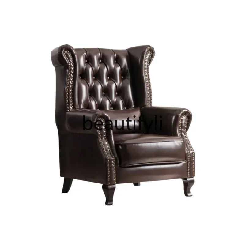 American tiger chair single sofa leather living room office retro leather sofa