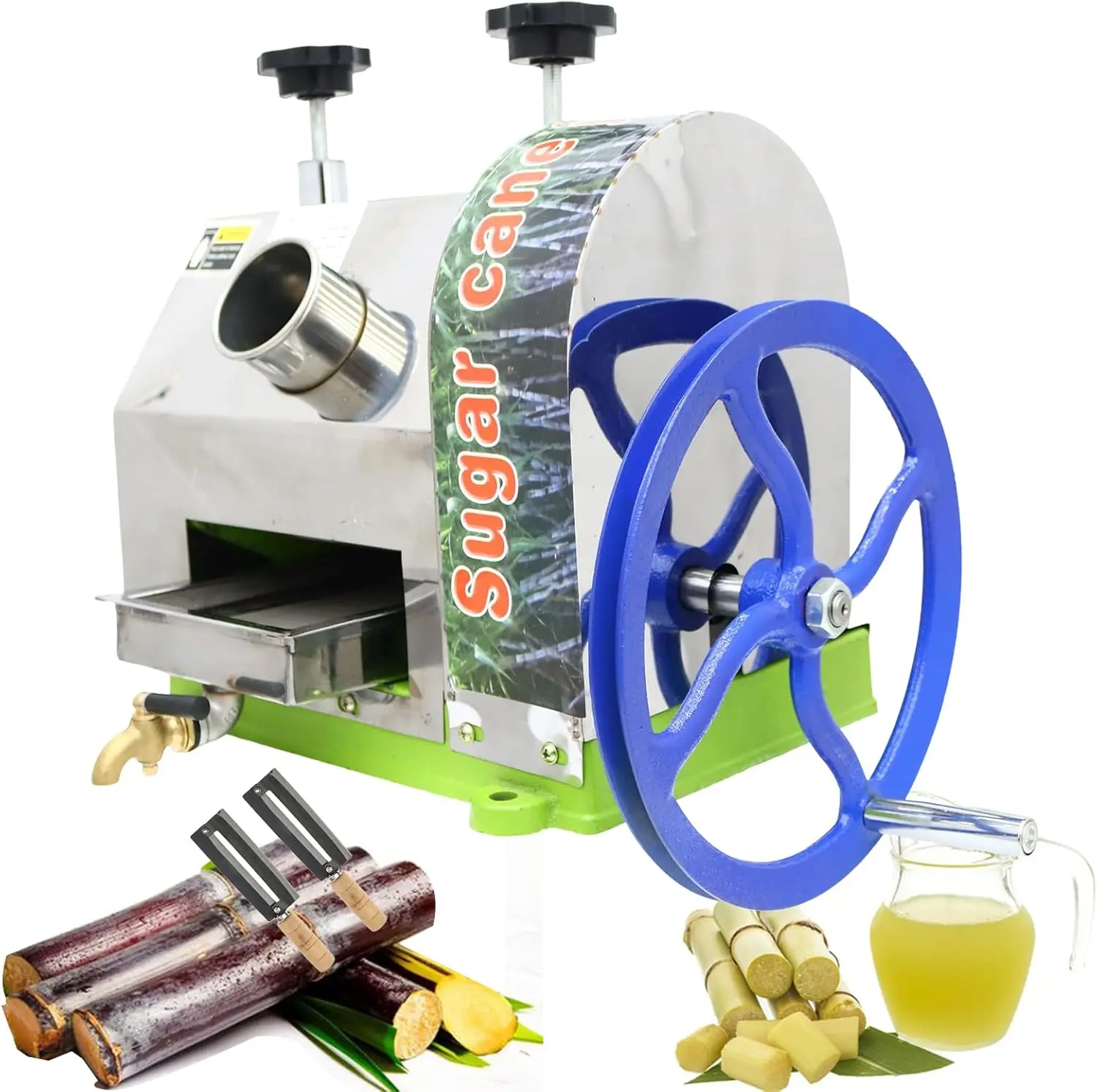 

Manual Sugar Cane Juicer Commercial Sugarcane Press Extractor Squeezer with 2 Knives Stainless Steel Shell