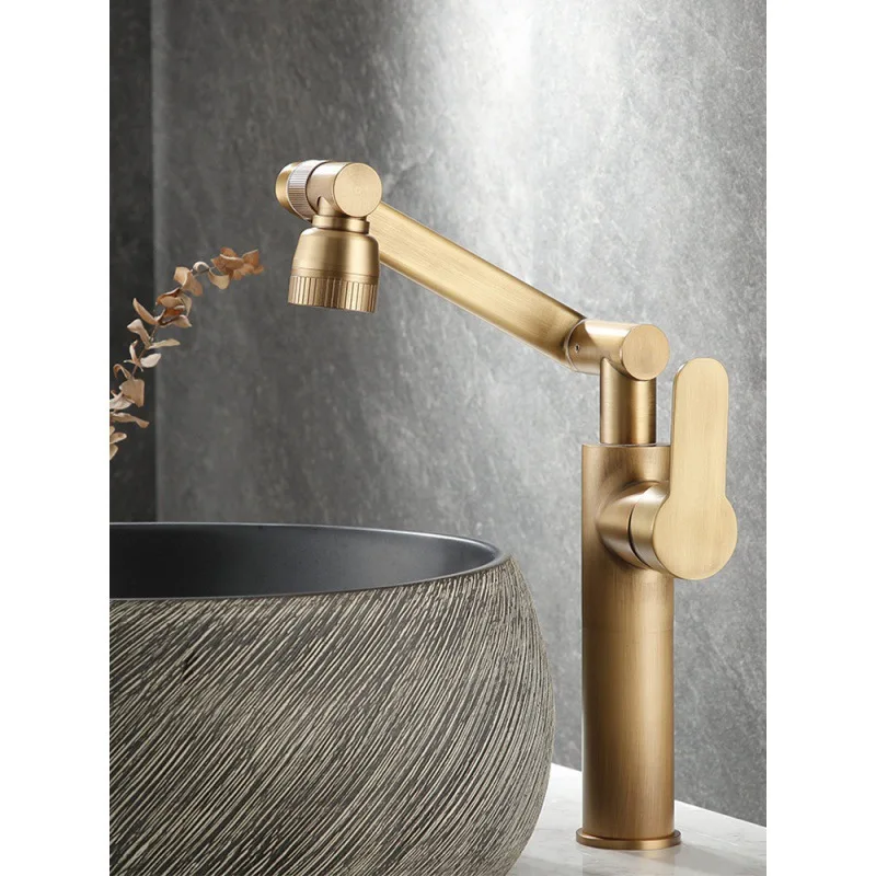 

Faucet, household all copper universal mechanical arm, washbasin, hot and cold washbasin, bathroom basin, antique style