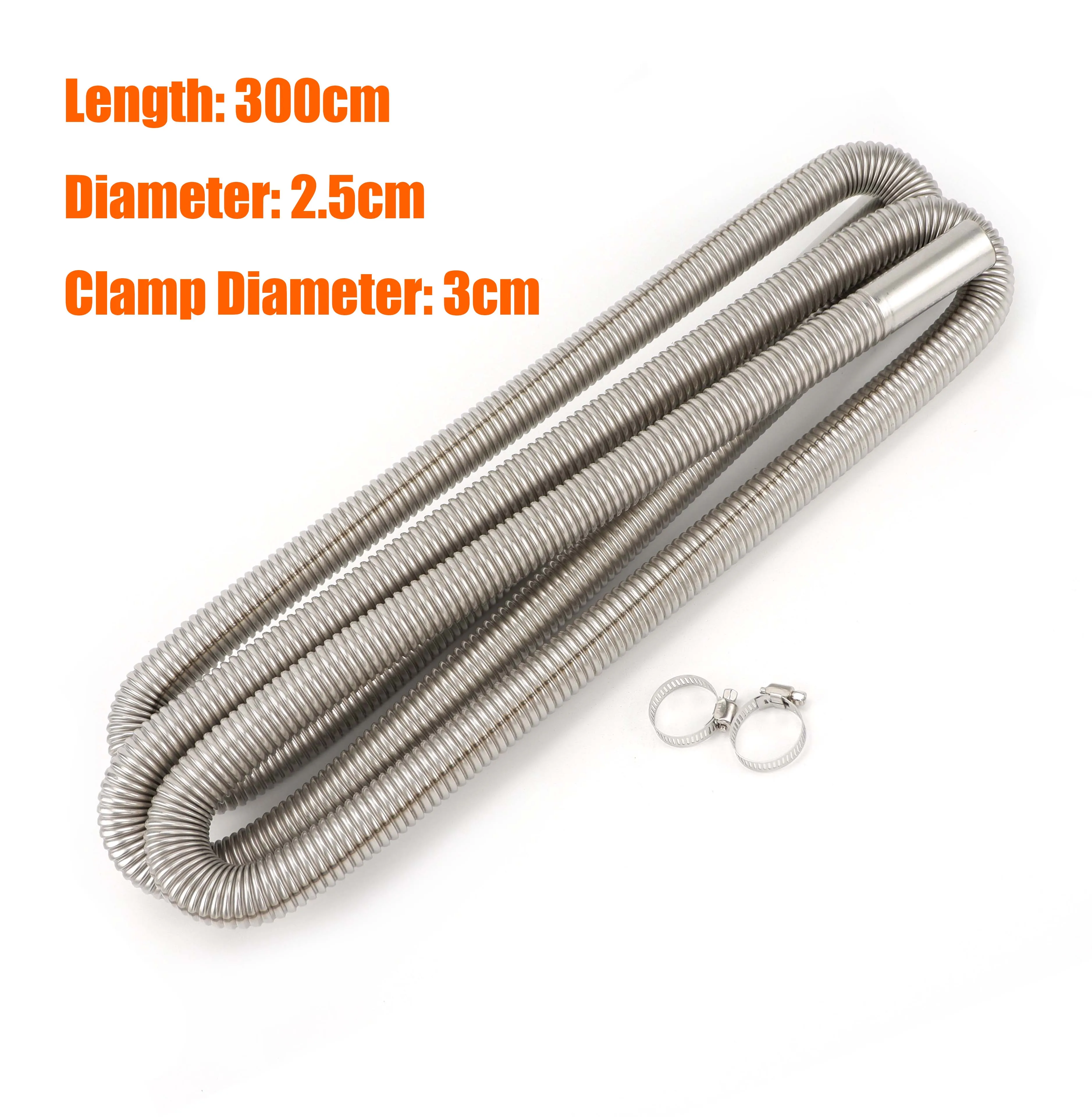 

300cm Air Diesel Parking Heater Stainless Steel Exhaust Pipe Tube Gas Vent Hose For Car Heater Silver