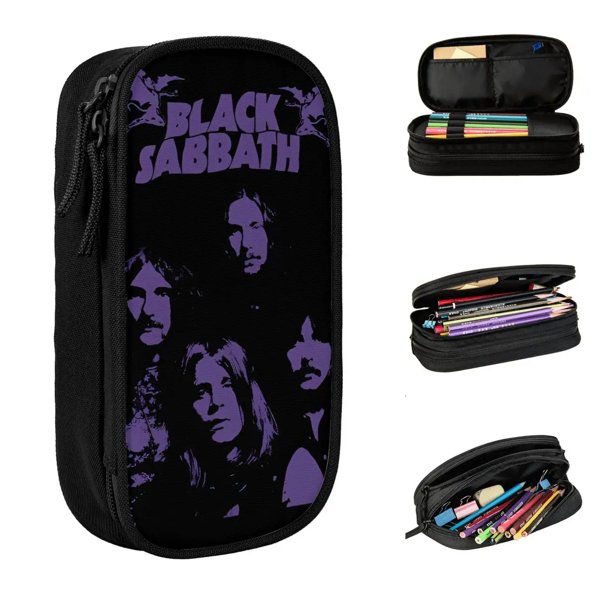 

Черный пенал Sabbath Band, холщовая сумка-карандаш для мальчиков и девочек, модные большие пеналы для школы, органайзер для канцелярских принадлежностей