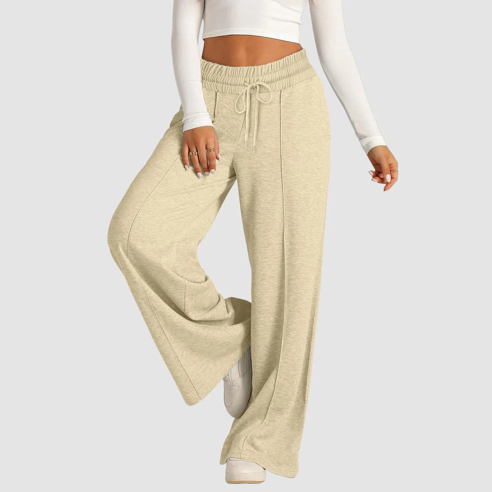 Damen übergroße Loose Fit Hose mit weitem Bein Leichte Jogging hose Kordel zug elastisch tailliert lässige Hose mit geradem Bein