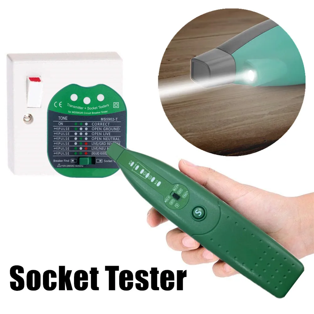 Localizador de Disjuntor Automático com Lanterna Eua e ue Plug Fusível Soquete Tester Interruptor Tester 220v 110v Ms5902
