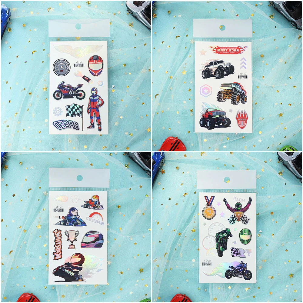 VeeCharm - Race Car, Mecha, Space, Unicorn Flash Temporary Tattoos for Kids, Fun Party Favors, Fantasy Themed Events, 1/6 Sheet