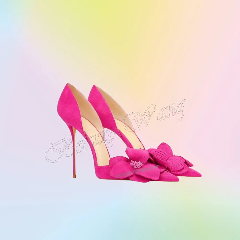 

Однотонные туфли-лодочки с розовым цветочным декором, туфли на высоком каблуке с острым носком, женские туфли на тонком высоком каблуке, 2025, Zapatos Para Mujere