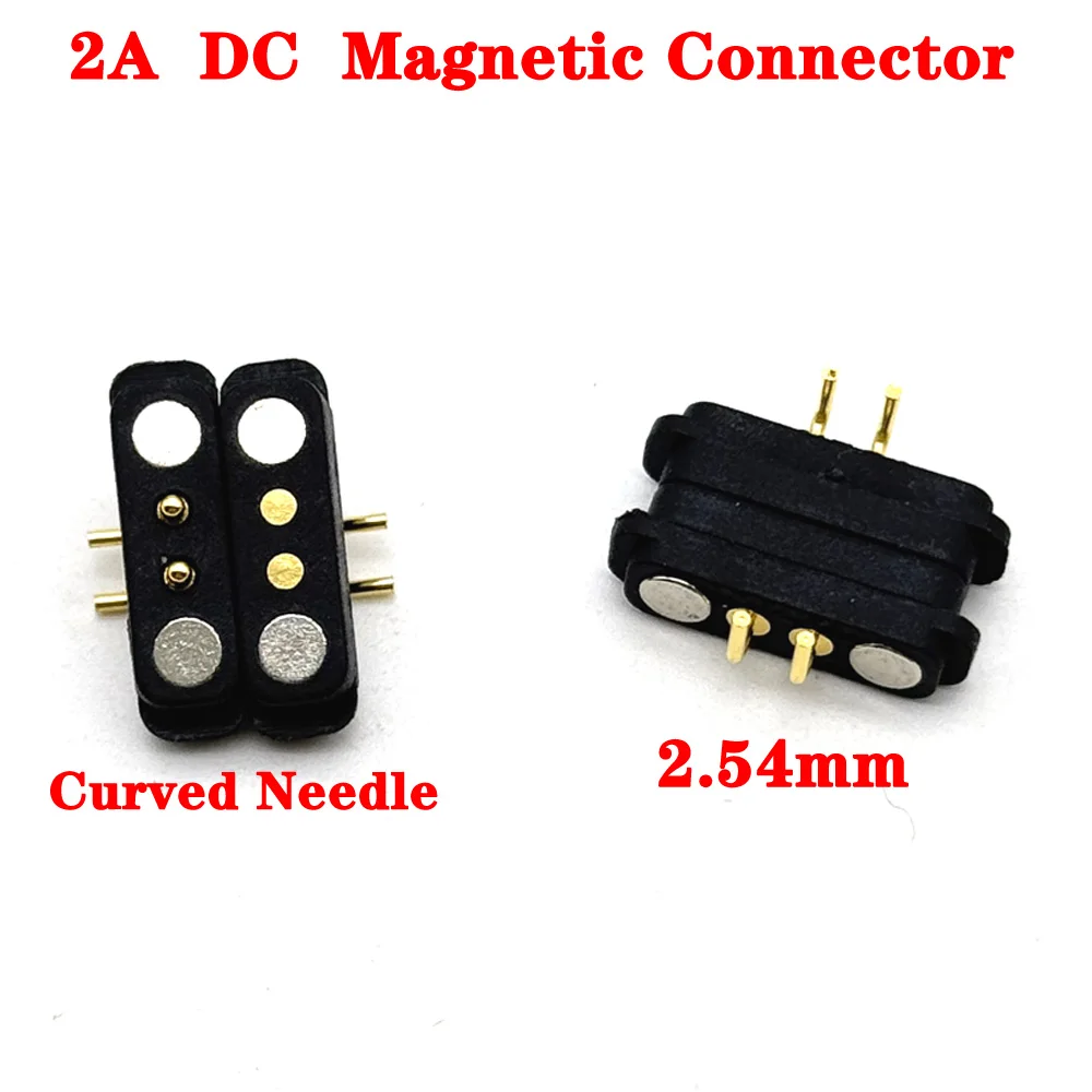 

1Pair Curved Needle 2A DC Magnetic Pogo Pin Connector 2Pin 2.54mm Male Female Spring Loaded DC Power Socket 2P