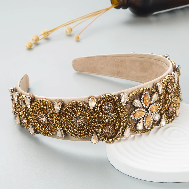European and American Baroque New Retro Hair Hoops Rhinestone Flower Blossom Headband Women\'s Wide Edge Party Hair Accessories