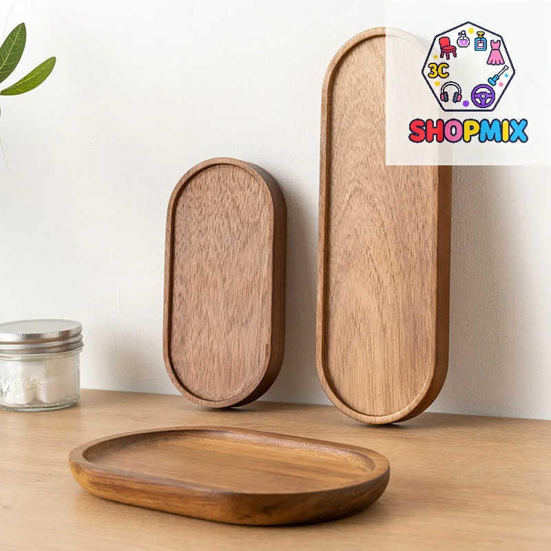 Vajilla Japonesa, Plato de Madera de Haya, Bandeja Ovalada, Mini Plato Pequeño de Madera Maciza, Plato de Madera Entera para Niños