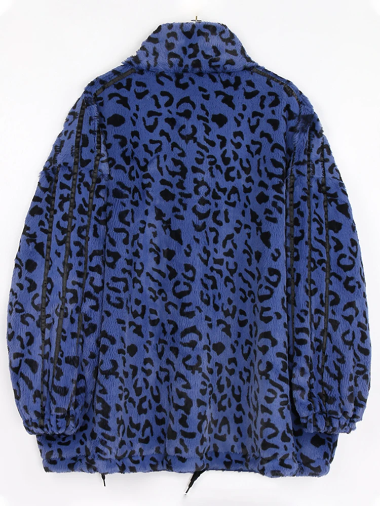 Nerazzurri-abrigo de piel sintética con estampado de leopardo para mujer, chaqueta holgada y esponjosa de manga larga con cremallera, informal, de