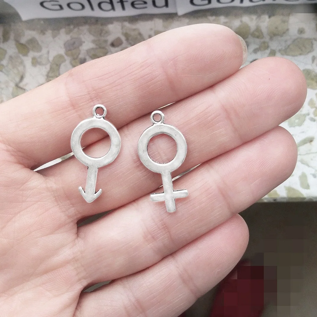 50pcs Gender Symbol Charms Female Male Pendant Silver Plated Metal Jewelry Components Bracelet Craft Material Hand Made Supplies