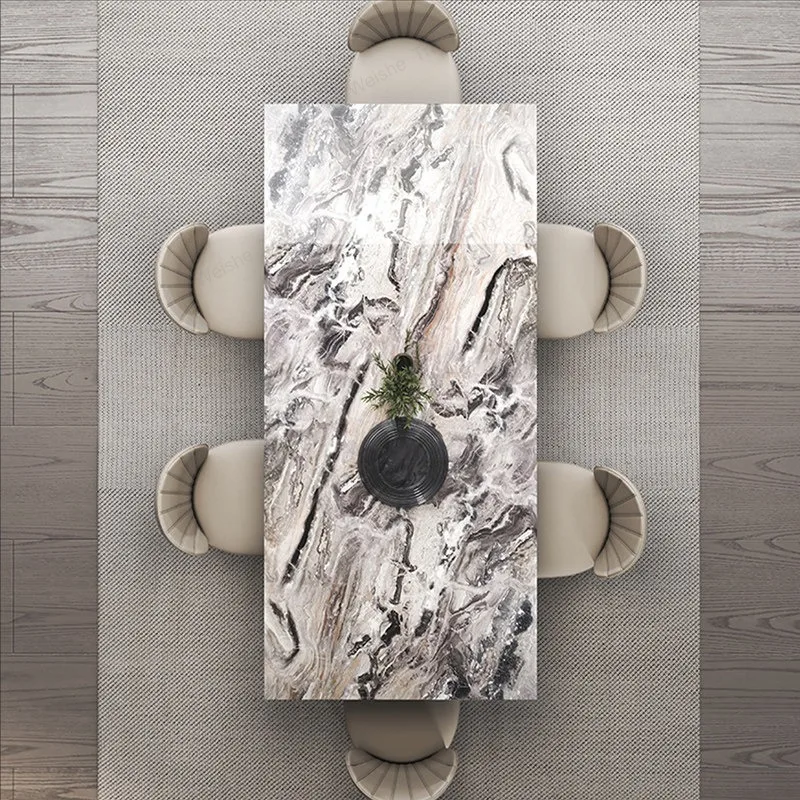 Picture 6: Luxury stone dining table Modern simple rectangular household Italian light luxury natural marble dining table