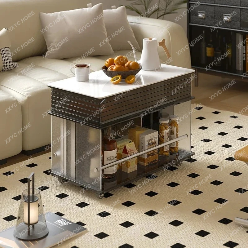 A   Acrylic Light Luxury Liftable Coffee Table Living Room Home Modern Simple Mobile Side Cabinet