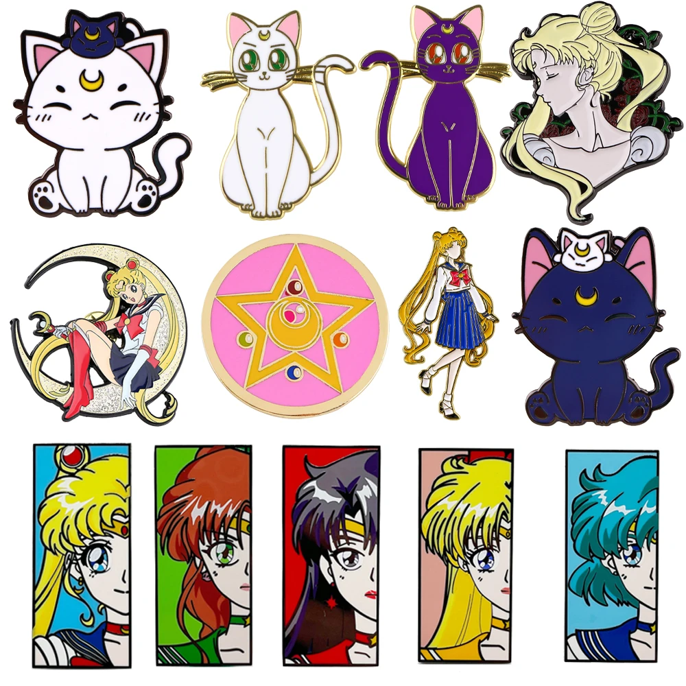 Cute Cat Enamel Pins Kawaii Anime Girls Brooches for Woman Cartoon Badges on Backpack Cosplay Accessories Gift for Fans Friends