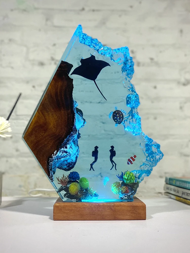 Ocean Organic Resin Lamp Creative Art Night Light Craft Undersea Landscape Decoration Table Lamp USB Charging