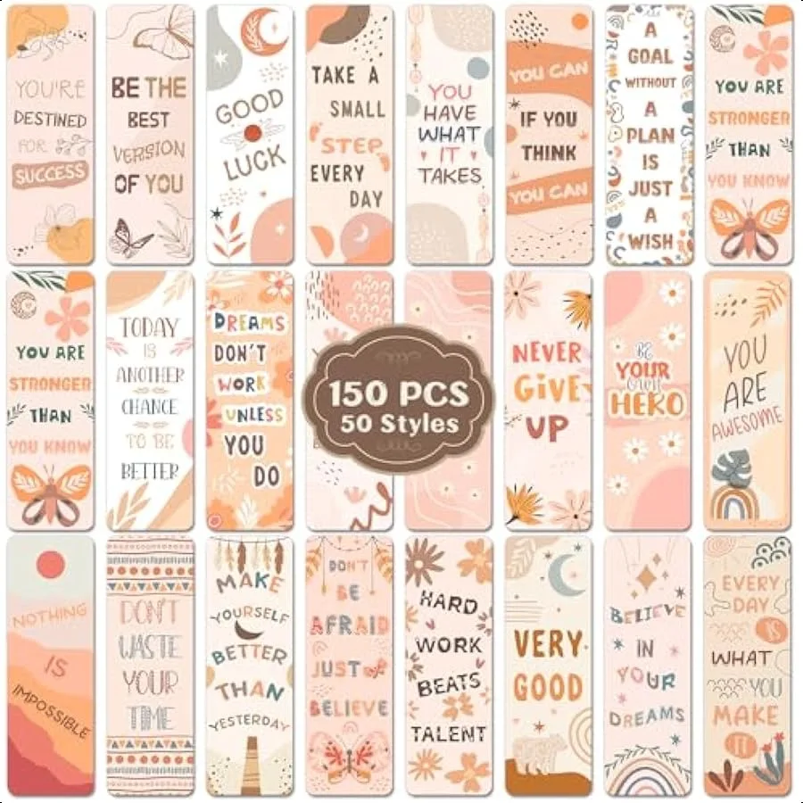 

150 PCS Motivational Bookmarks Boho Inspirational Book Markers for Women Men Encouraging Paper Bookmarks for Bulk Students Teen