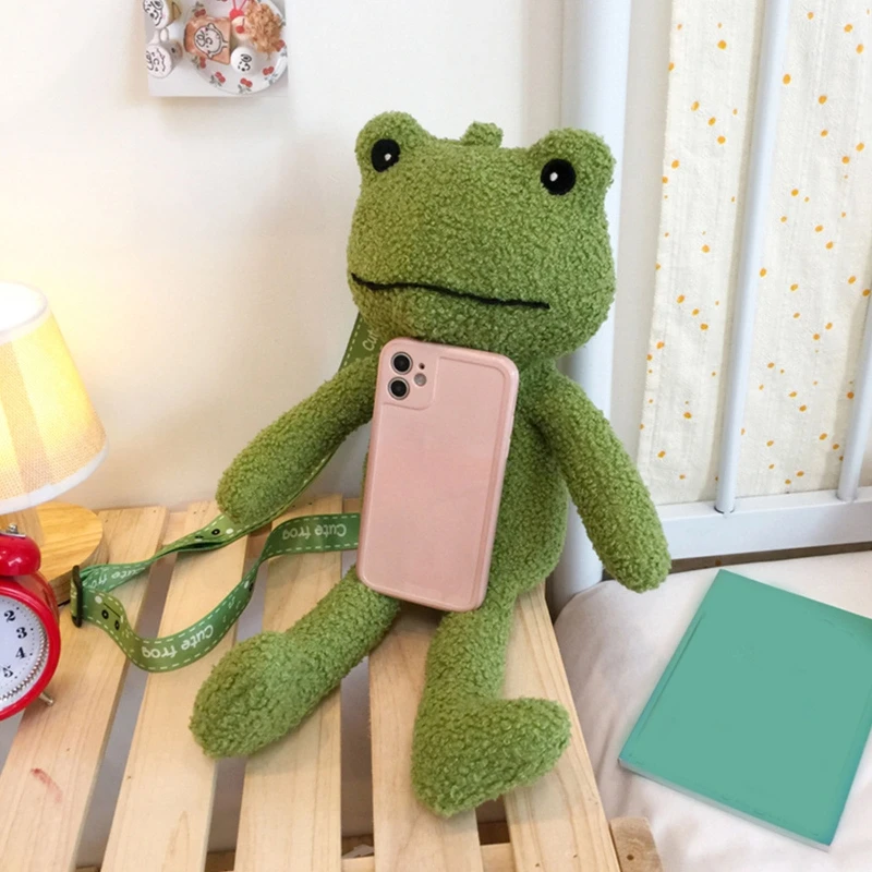 New Funny Frog Shoulder Bag Lady Cute Cartoon Doll Plush Mobile Phone Bag Women Coin Purse