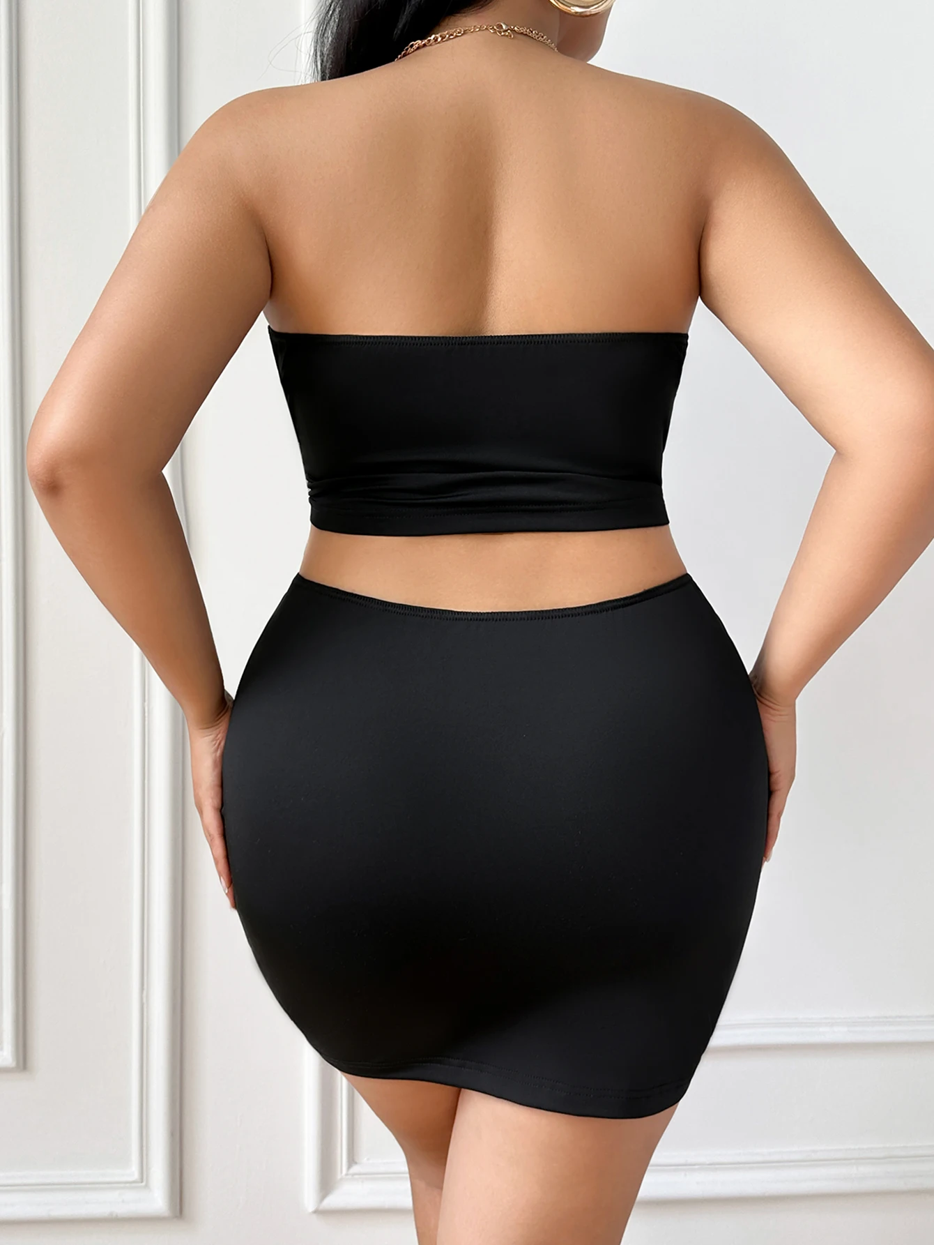 Dames Effen Kleur Mouwloos Off-Shoulder Pouch Back Bustier Ingericht Korte Rok Sexy Uitgesneden Ingerichte Bodycon Jurk