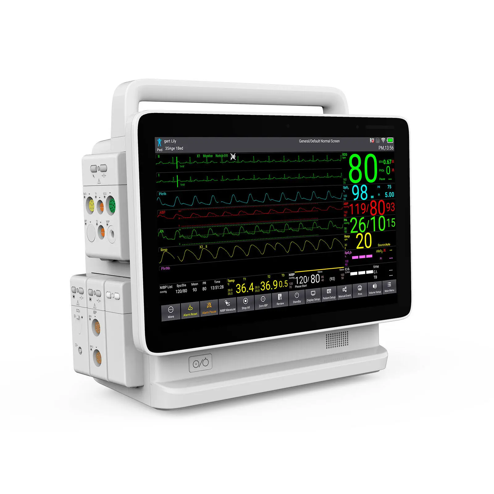 CONTEC Touch Screen  Modular Patient Monitor 15.6‘’Big Display Plug-In Monitor ECG NIBP SPO2 Resp Temp 2-IBP&Sidetream Etco2