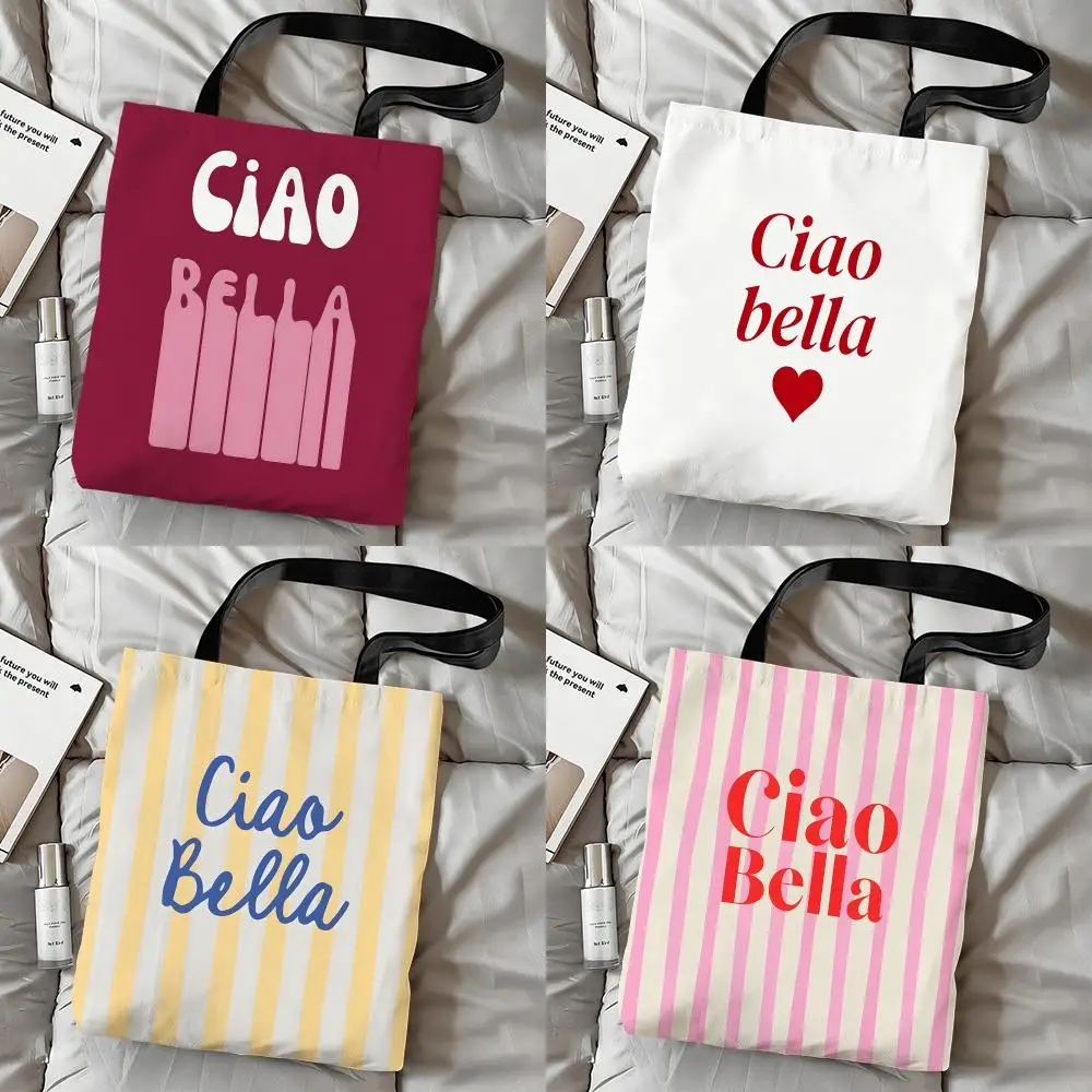C-Ciao B-Bella Storage Bags Double-Sided Printed Canvas Tote Bag Large Capacity Women Shoulder Handbag