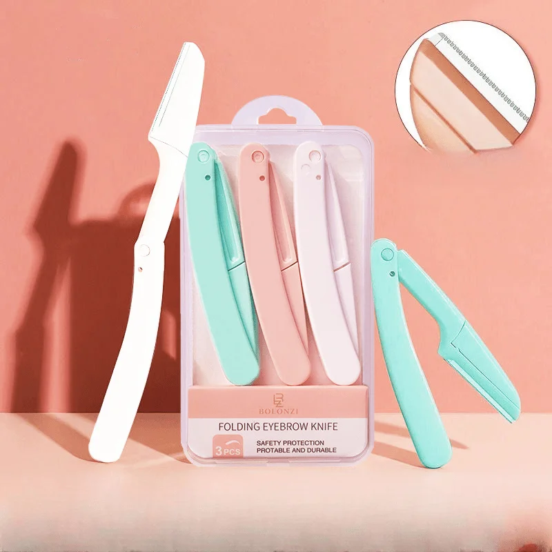 3 pz Sicuro Pieghevole Ladies Viso Rasoio Rasoio Sopracciglia Lama Anti-Graffio Rasoio Strumenti di Trucco Rasoio Sopracciglia Viso Rasoio per le donne