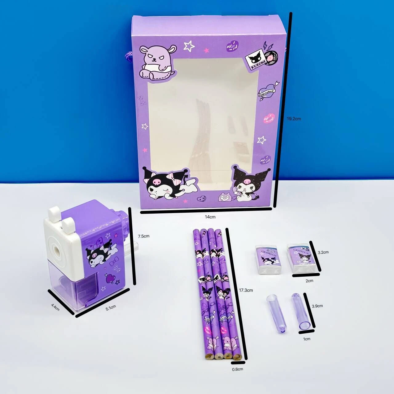 Kuromi Cinnamoroll Stationery Set Gift Box Creative Learning Stationery Hand Shake Pencil Sharpener Eraser Set Birthday Gift Box