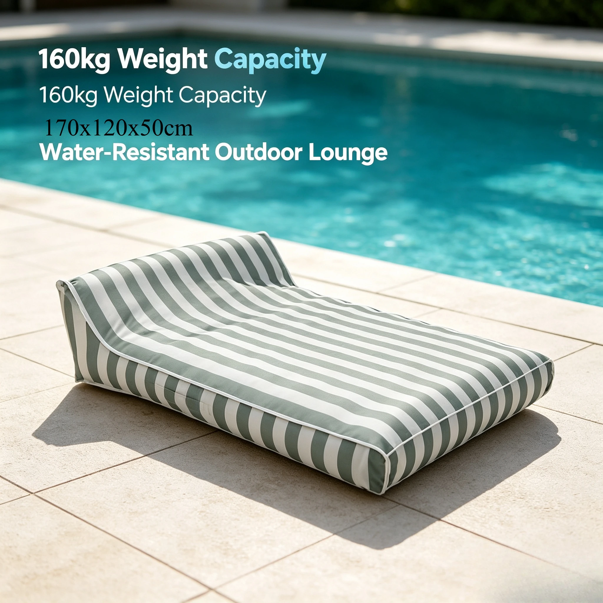 Indoor/Outdoor Floating Double Pool Lounger Striped Water Float Backrest Waterproof Floating Sofa for Pools Beaches Backyards
