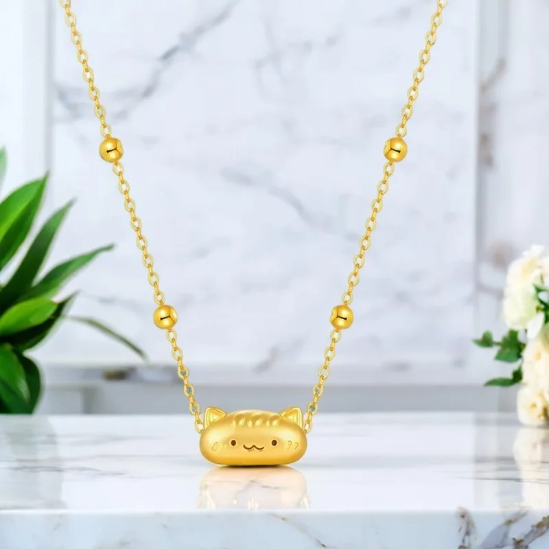 

High-quality 999 women's gold necklace, a simple and fashionable clavicle chain jewelry gift, exuding elegance