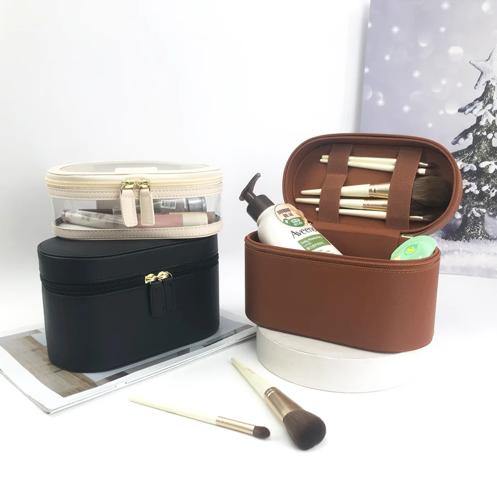 Ladies Split Leather Travel Toiletry Case Bag Makeup Organizer Box Dopp Kit Cosmetic Bag Set