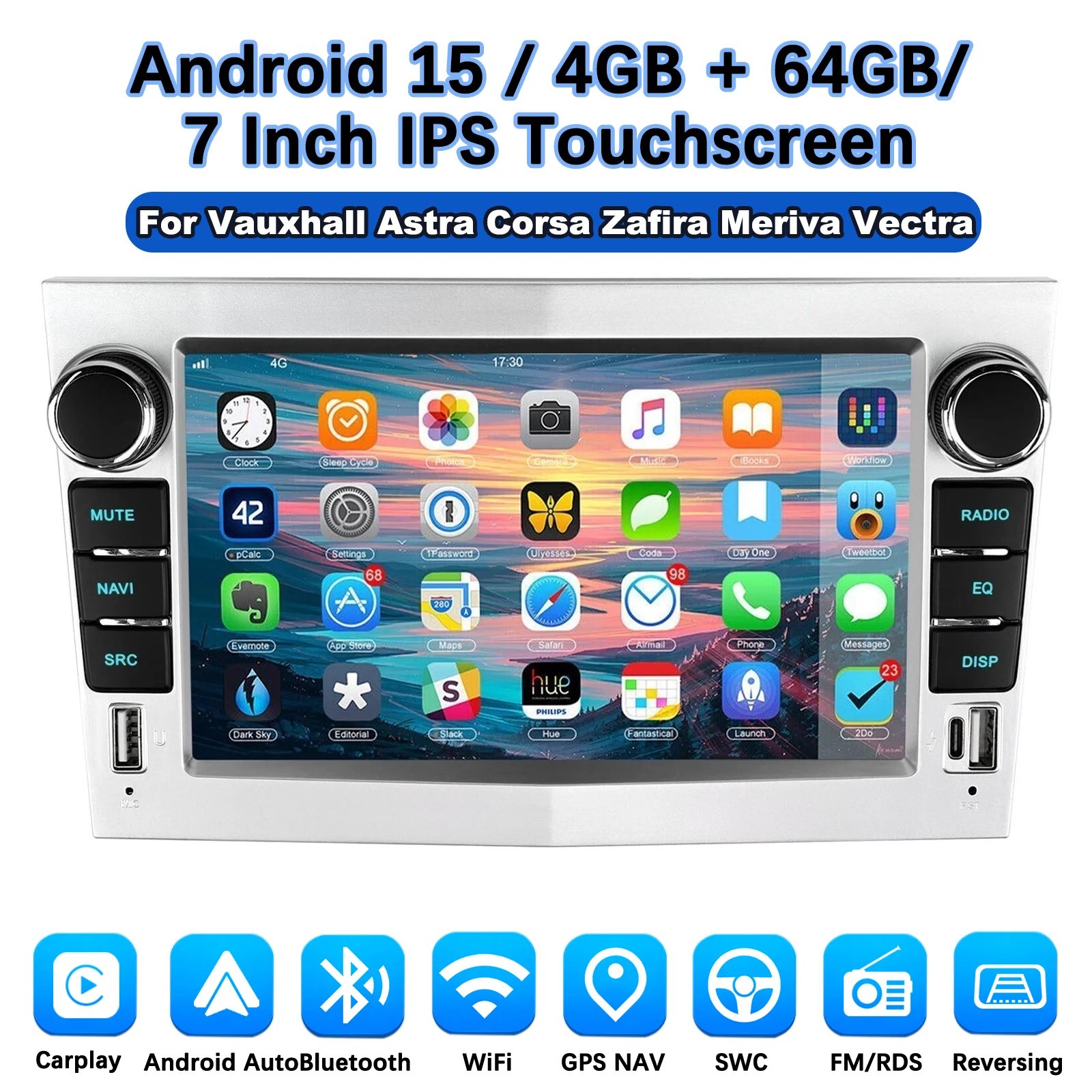 MOPECT Draadloze CarPlay Android Auto Autoradio voor Opel Astra Vectra Vauxhall Antara Zafira Corsa Vivaro Meriva BT RDS DAB+ DVR