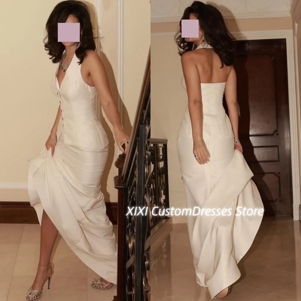 

Elegant Party Dresses For Women Customize A-Line V-Neck Dresses For Special Events Floor-Length Ruffle Zipper Up Sleeveless Cock