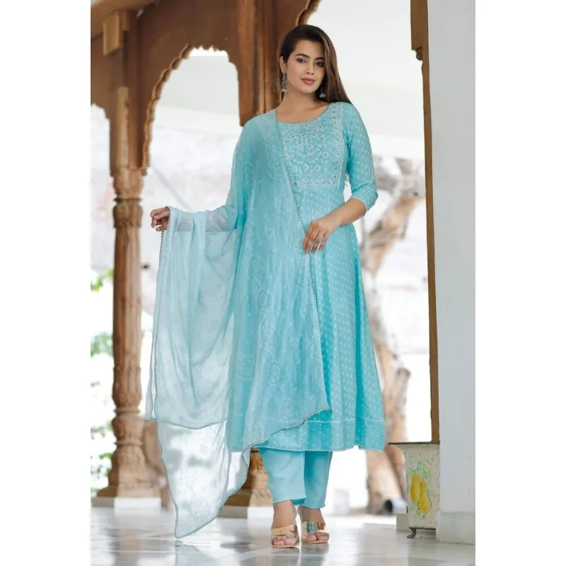 

Pakistani Salwar Kameez Wedding Party Wear Anarkali Kurti Palazzo Dupatta Embroidery Work Suit